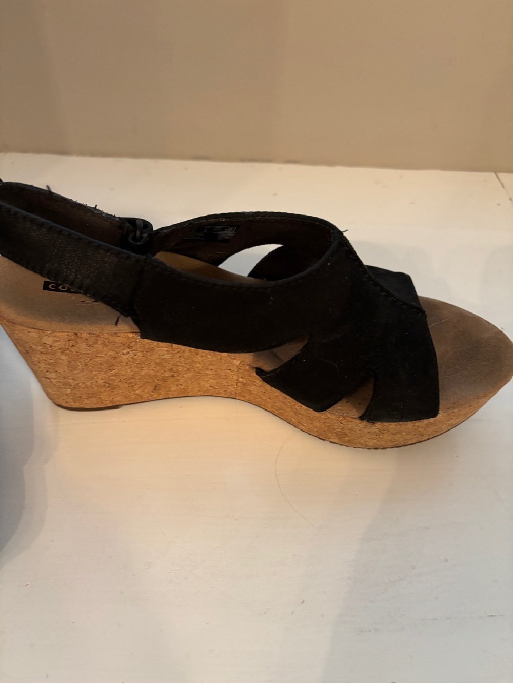 Clarks Black Cork Wedge Sandals